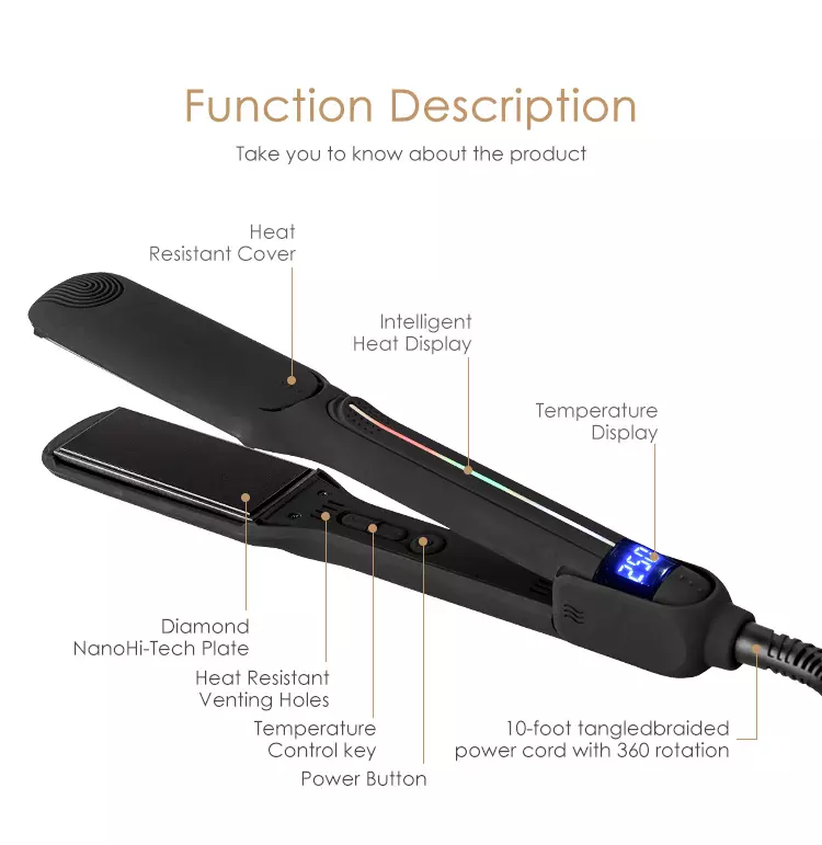 Popular Plancha de cabello infrared ionic function soft touch matte color mirror titanium plated flat iron hair straightener