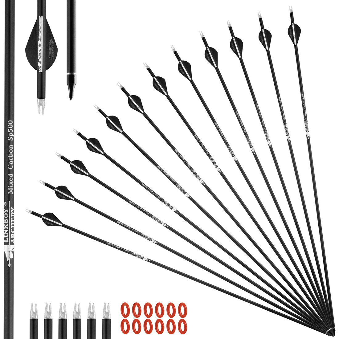 Archery Arrow Spine 500 600 Pure Mixed Carbon Arrow 2inch Plastic Vanes Compound Recurve Bow Hunting