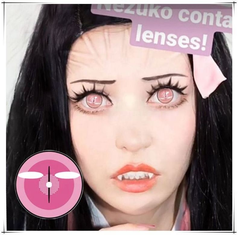 Realcon Nezuko Cosplay Lenses Pink Sweety Anime Cloud Contact Lenses Crazy Color Contact Lens Cosplay Contact Lenses