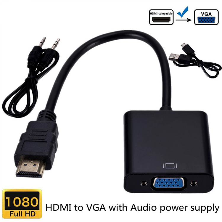 HD-MI VGA Adaptor Full HD 1080P Convertidor cable Male to VGA Female Audio Video Converter VGA to HD-MI Adapter with Audio