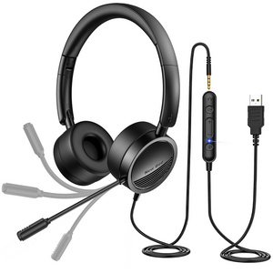 New Bee H360 Over Ear Business Wired Headset Computer PC Telephone USB Headsets Headphones with Mic