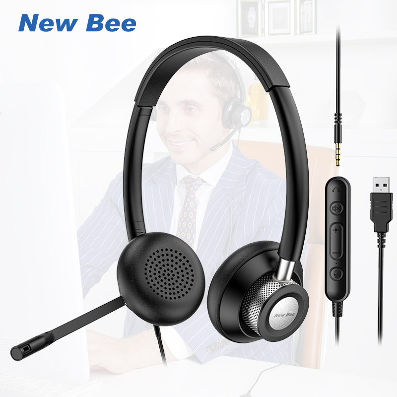 In Stock Wholesale New Bee 3.5mm Usb Headphone Microphone Headset Earphone for Computer