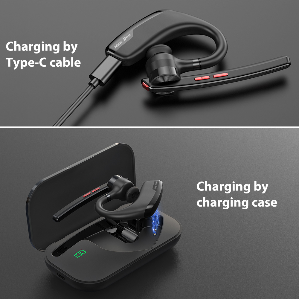 New Bee M51 Wireless Charging Business Headset Single Ear Earpiece Hand Free Mobile Phone Bluetooth Earphones for Truck Driver