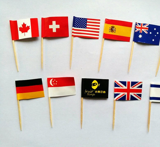 factory supply  wooden party picks paper world flag table decoration flag picks handmade cake flag