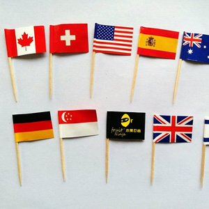 factory supply  wooden party picks paper world flag table decoration flag picks handmade cake flag