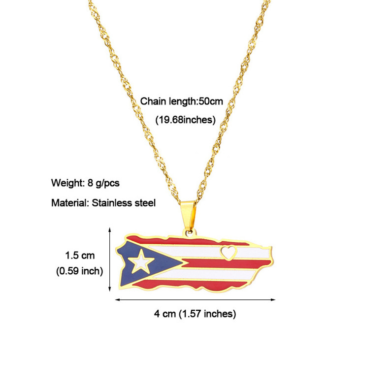 Puerto Rico Map Flag Pendant Necklaces Stainless Steel Gold/Steel Color Jewelry For Men Women Gifts