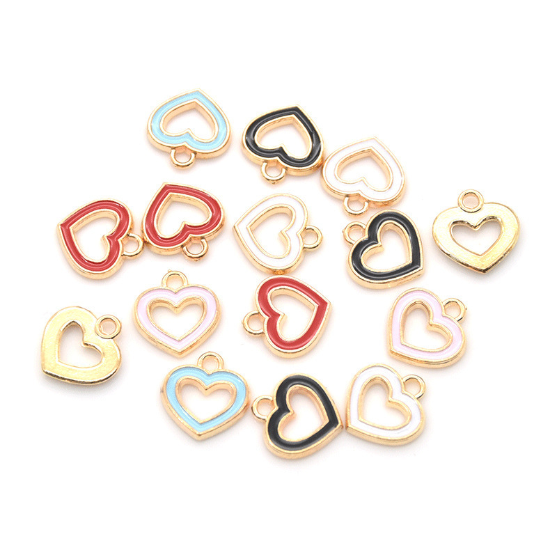 Fashion Hollow Design Multicolor Enamel Love Heart Alloy Charm Pendant for Bracelet Jewelry Making Supplies