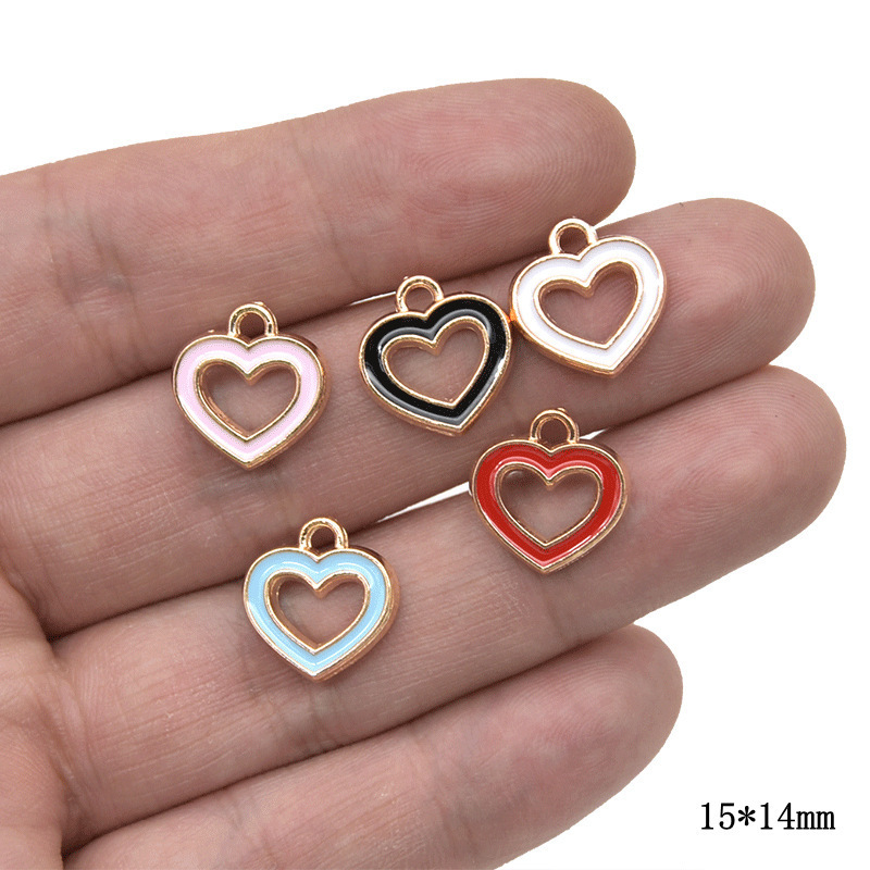 Fashion Hollow Design Multicolor Enamel Love Heart Alloy Charm Pendant for Bracelet Jewelry Making Supplies