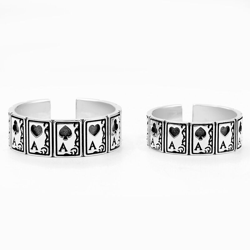 Retro Special Design Mahjong Playing Card Spades A Ring for Men Women Adjustable Opening Rings Trendy Jewelry Gift