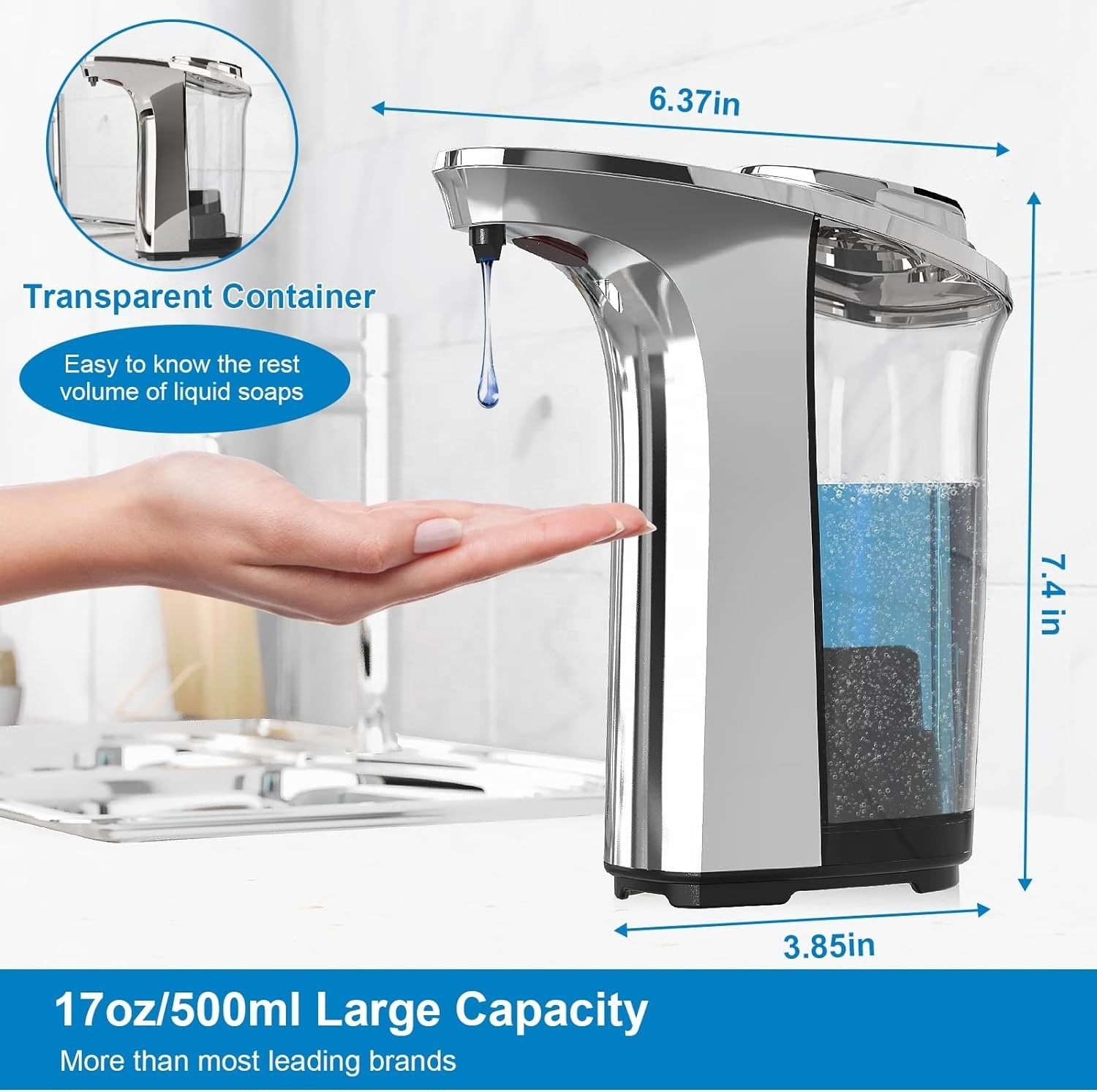 Automatic Soap Dispenser, Touchless Dish Soap Dispenser 17oz/500ml, Liquid Hand Soap Dispenser for Bathroom Kitchen