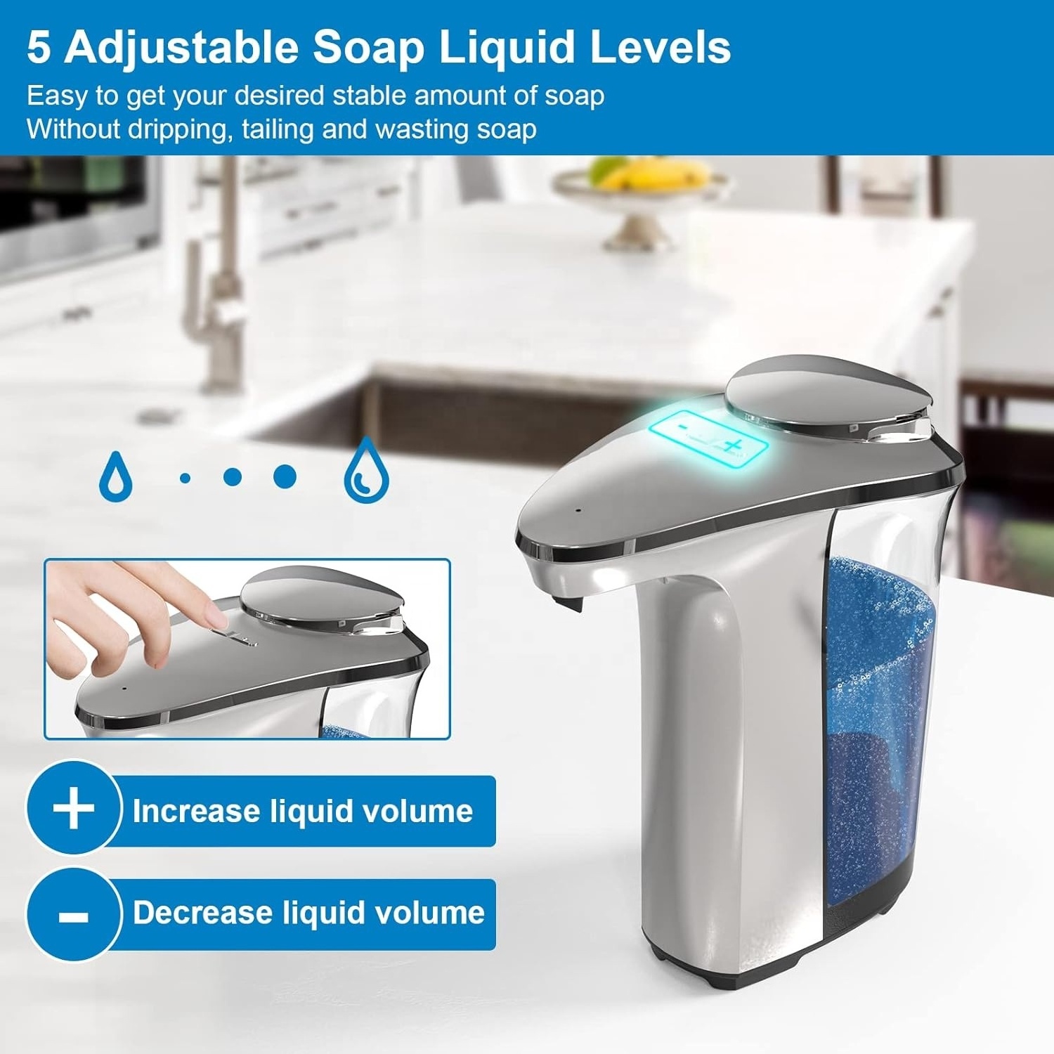 Automatic Soap Dispenser, Touchless Dish Soap Dispenser 17oz/500ml, Liquid Hand Soap Dispenser for Bathroom Kitchen