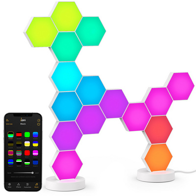 LED Panels 16 Pack, App Control RGB Hexagon LED Lights for Wall or Desktop with Music Sync for Gaming Room Decoration