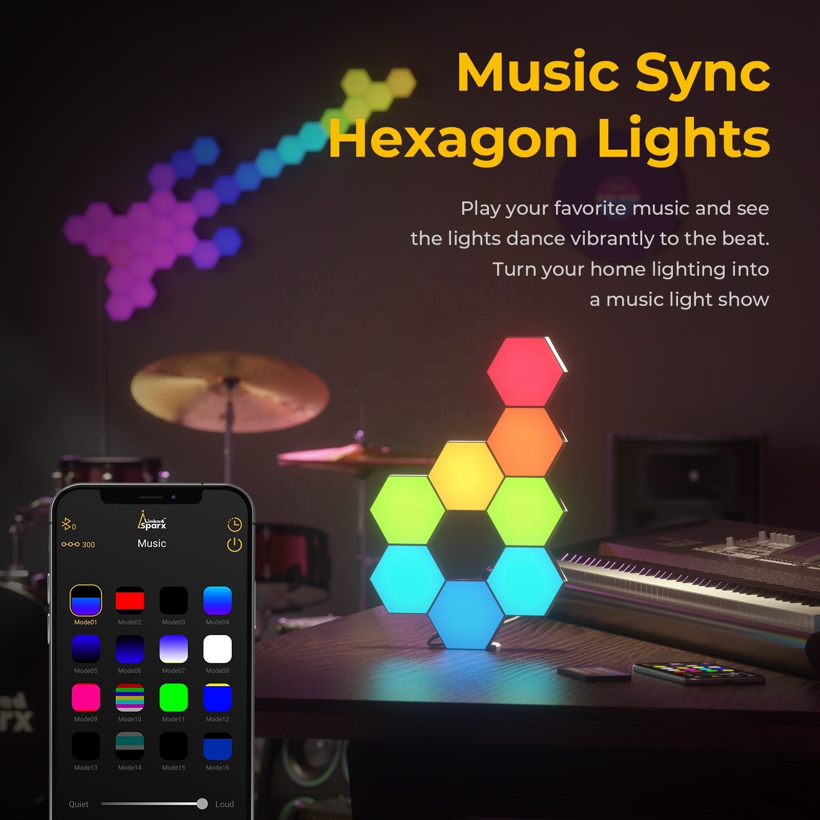 LED Panels 16 Pack, App Control RGB Hexagon LED Lights for Wall or Desktop with Music Sync for Gaming Room Decoration