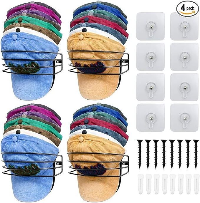 Hat Organizers for Baseball Caps Storage Holder Black Rack for Wall and Door, install with Wall-mounted  or just with adhesive