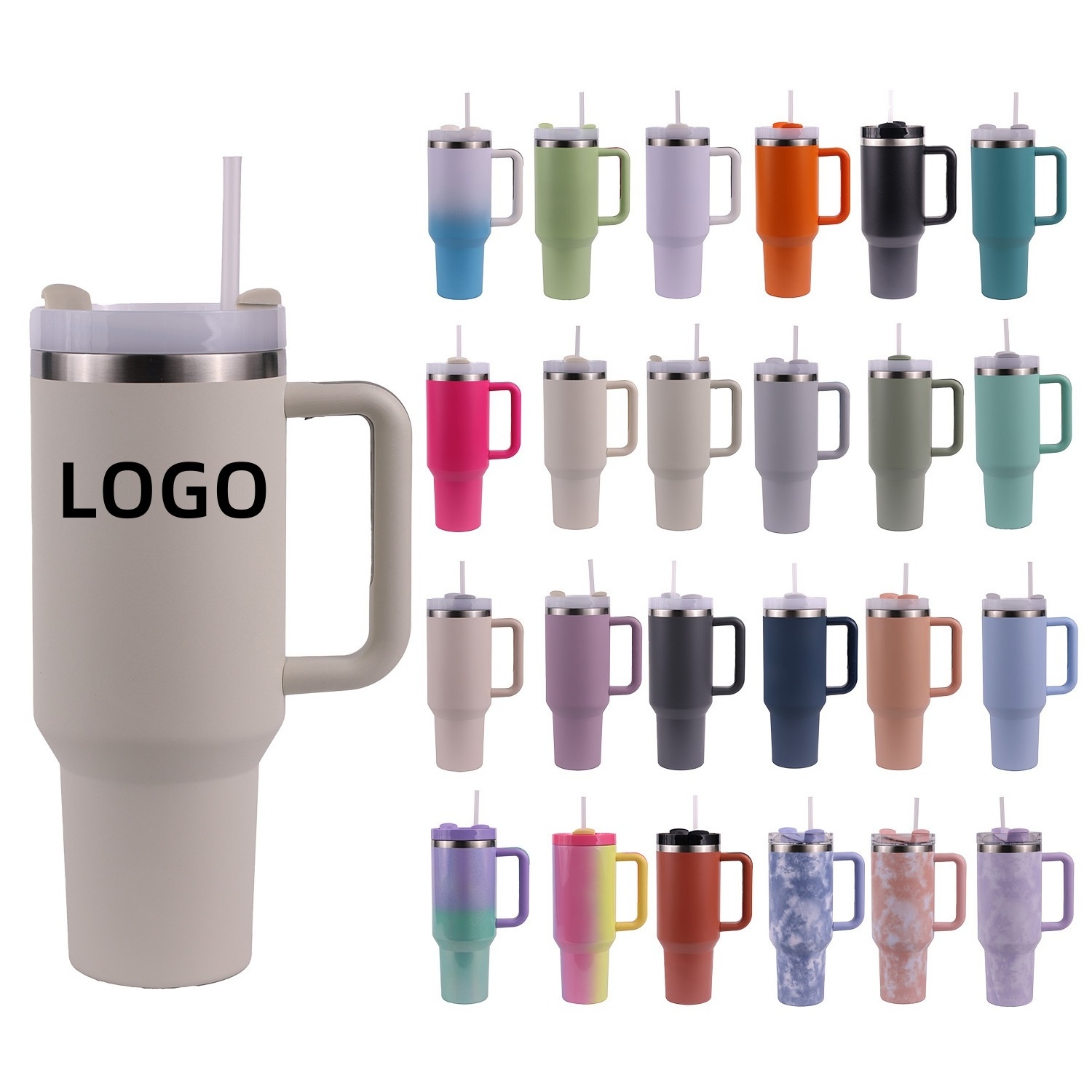 Factory H2.0 40oz 40 Oz Thermal Insulated Coffee Mug Stainless Steel Quencher Tumbler With Handle Leak-proof Lid And Straw