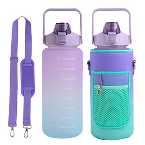 Motivational 2 Liter Sport Bottle Custom High Quality Gym Tumbler Bpa Free Portable 64oz Leak-proof Plastic Water Bottle