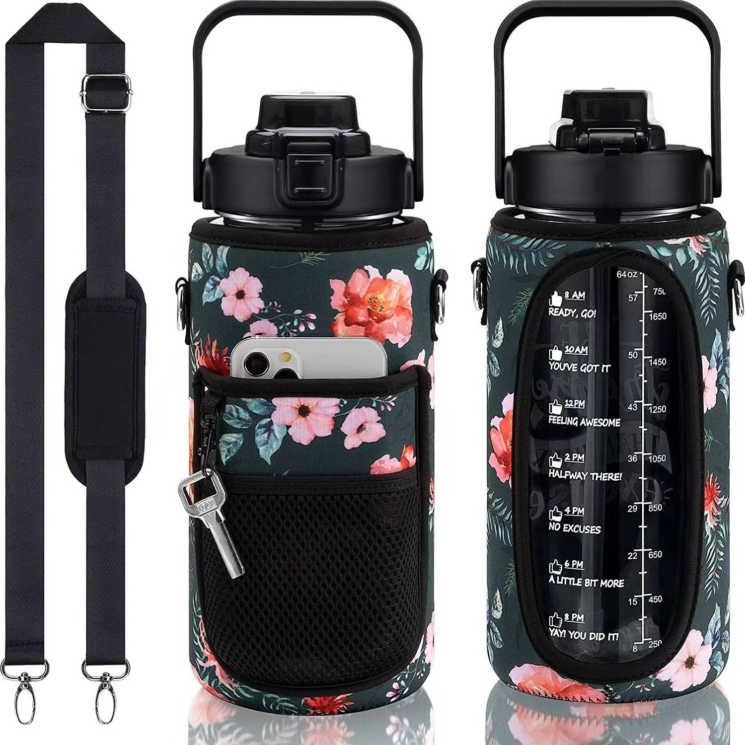 Motivational 2 Liter Sport Bottle Custom High Quality Gym Tumbler Bpa Free Portable 64oz Leak-proof Plastic Water Bottle