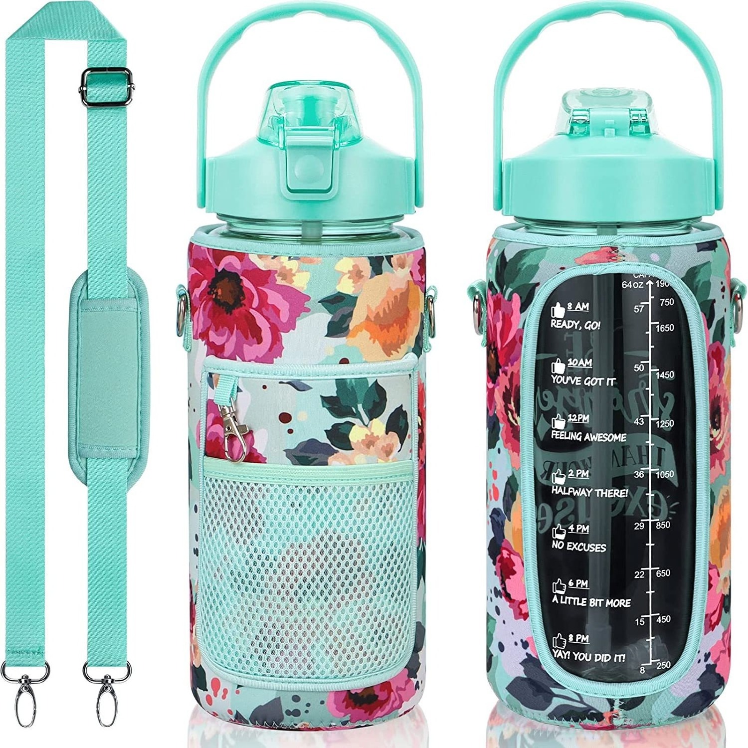 Motivational 2 Liter Sport Bottle Custom High Quality Gym Tumbler Bpa Free Portable 64oz Leak-proof Plastic Water Bottle