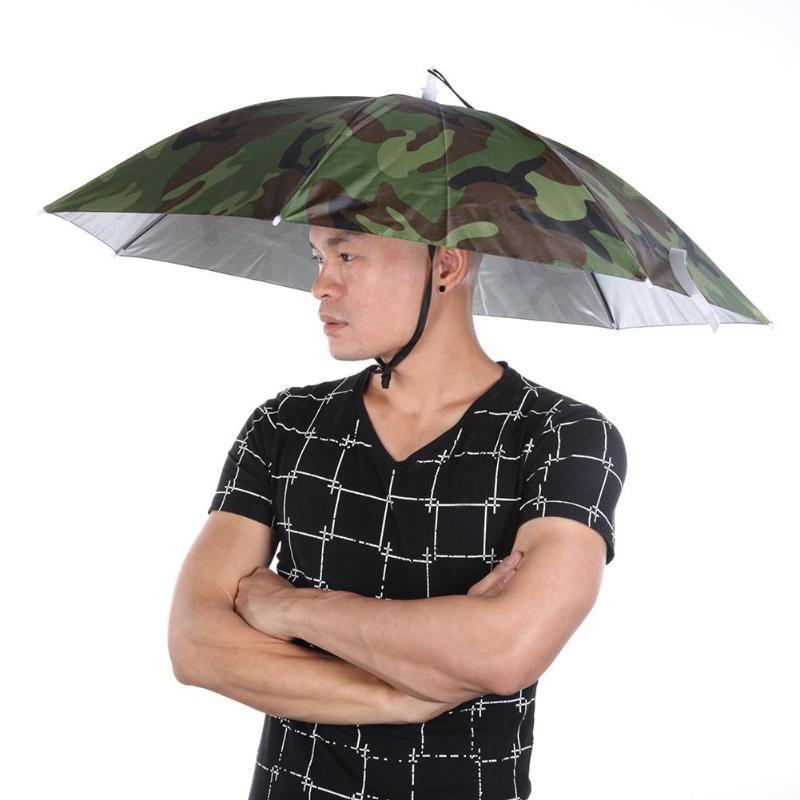 Outdoor Fishing Head Umbrella Hat Anti-Rain Anti-UV Fishing Umbrella End Cap Travel Hiking Beach Fishing Rain Gear Cap Umbrella