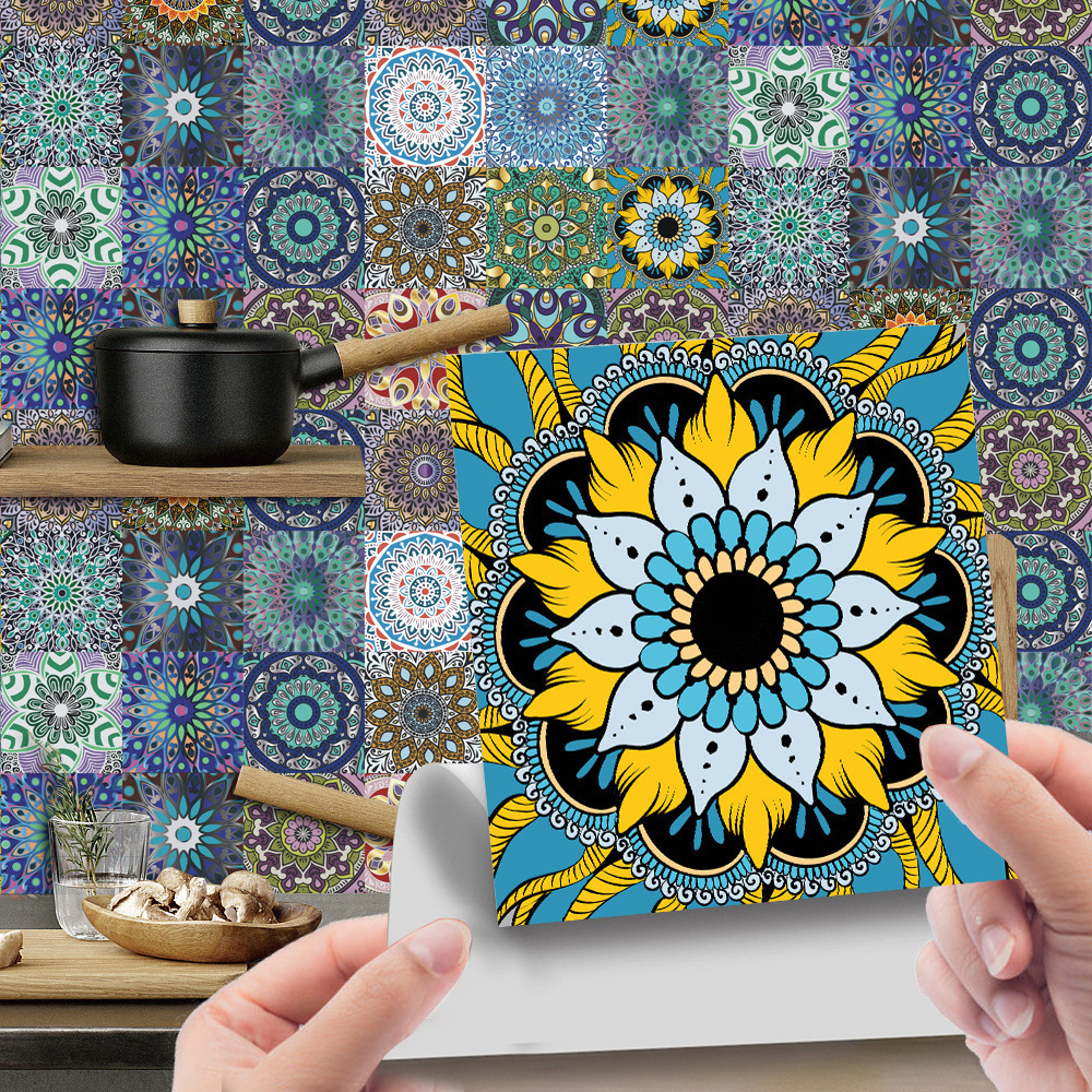 Mandala Pattern Matte Tile Floor Sticker Transfers Covers Wear-resisting Vinyl Wallpaper Kitchen Bathroom Table Wall Decor