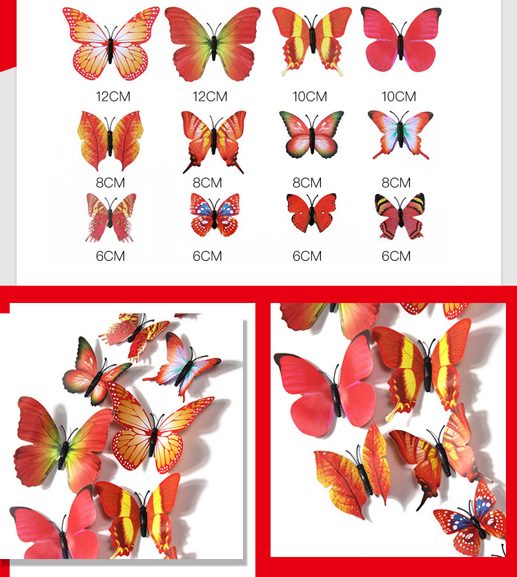 12Pcs/Set 3D Butterfly Wall Sticker Beautiful Butterflies Art Decals Home Wedding Decoration