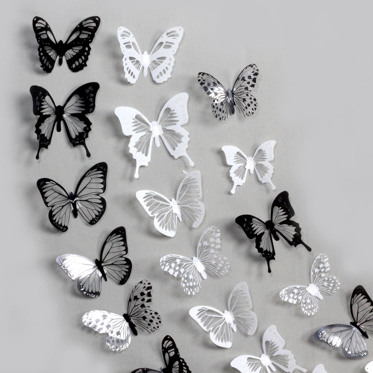 18Pcs/Set Black and White Crystal Butterflies Wall Sticker For Kids Rooms Art Mural Refrigerator Wedding Decoration Wall Decals