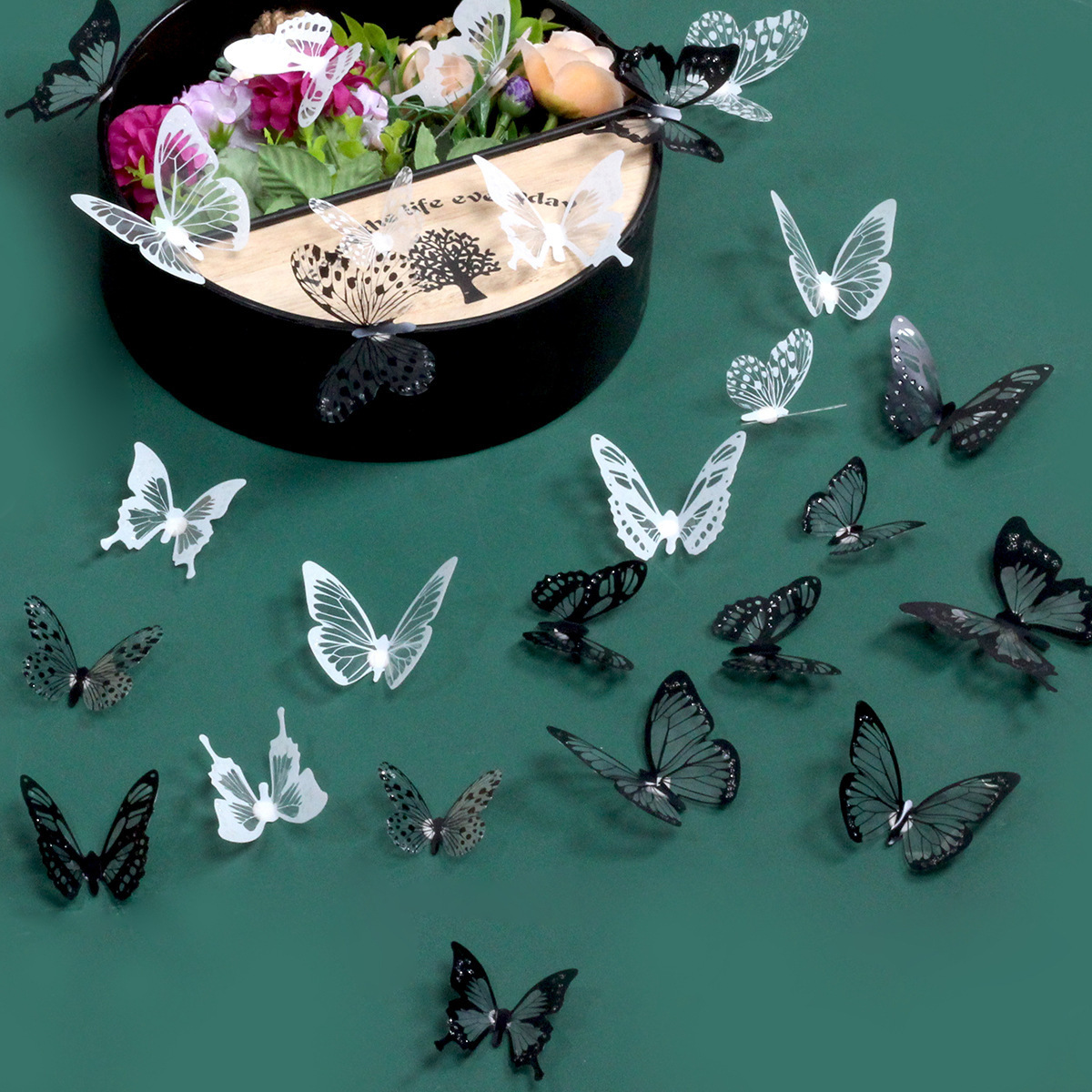 18Pcs/Set Black and White Crystal Butterflies Wall Sticker For Kids Rooms Art Mural Refrigerator Wedding Decoration Wall Decals