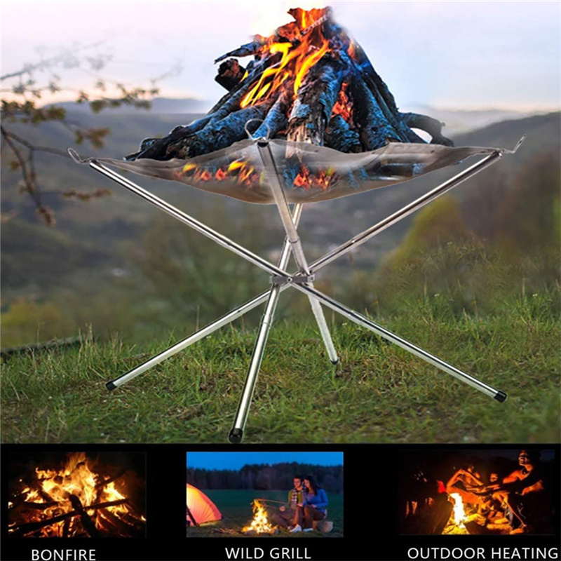 Portable Outdoor Stove Fire Pit Camping Stainless Steel Mesh Folded Reusable Fireplace Foldable For Outdoor Patio Bonfire Stand