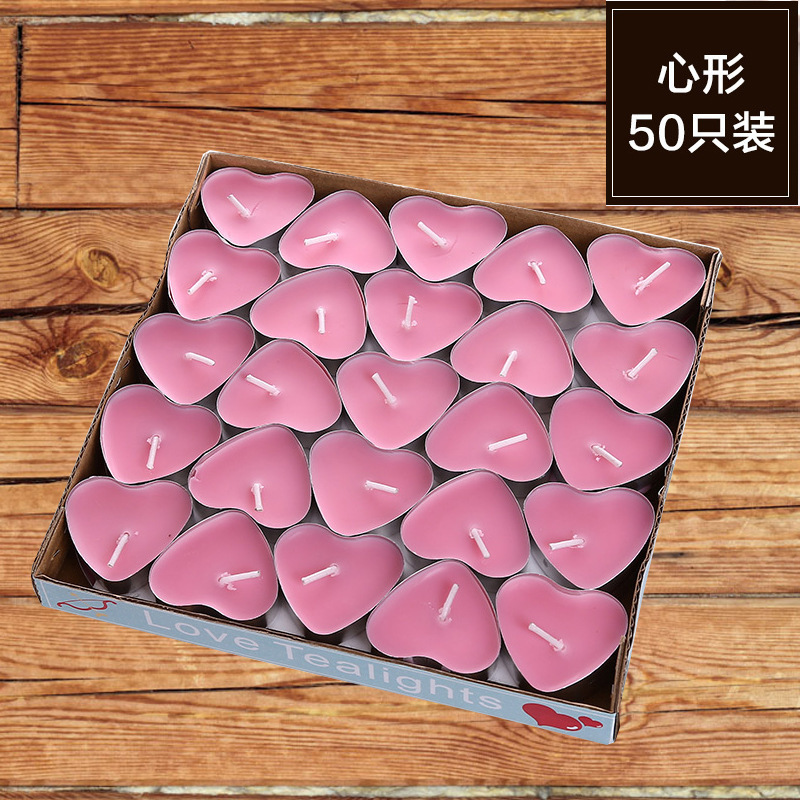 Smokeless Mini Candles Heart-shaped paraffin Tealight Romantic Candles For Valentine's Day 50pcs Per Set Home Christmas Party