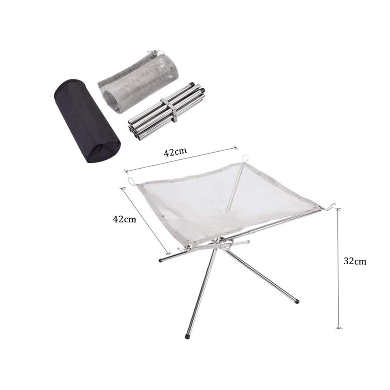 Portable Outdoor Stove Fire Pit Camping Stainless Steel Mesh Folded Reusable Fireplace Foldable For Outdoor Patio Bonfire Stand