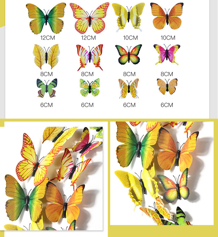 12Pcs/Set 3D Butterfly Wall Sticker Beautiful Butterflies Art Decals Home Wedding Decoration