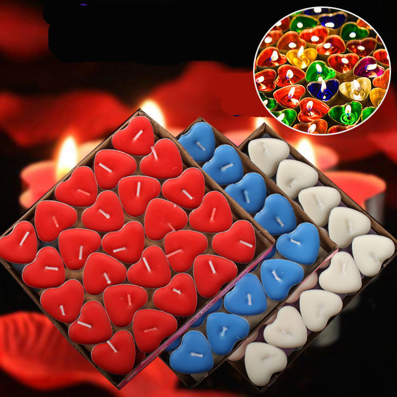 50 Pcs Love Heart Shaped Tea Light Candles Smokeless Candles Romantic Decorative Wedding Friend Gifts Safe And Non-toxic