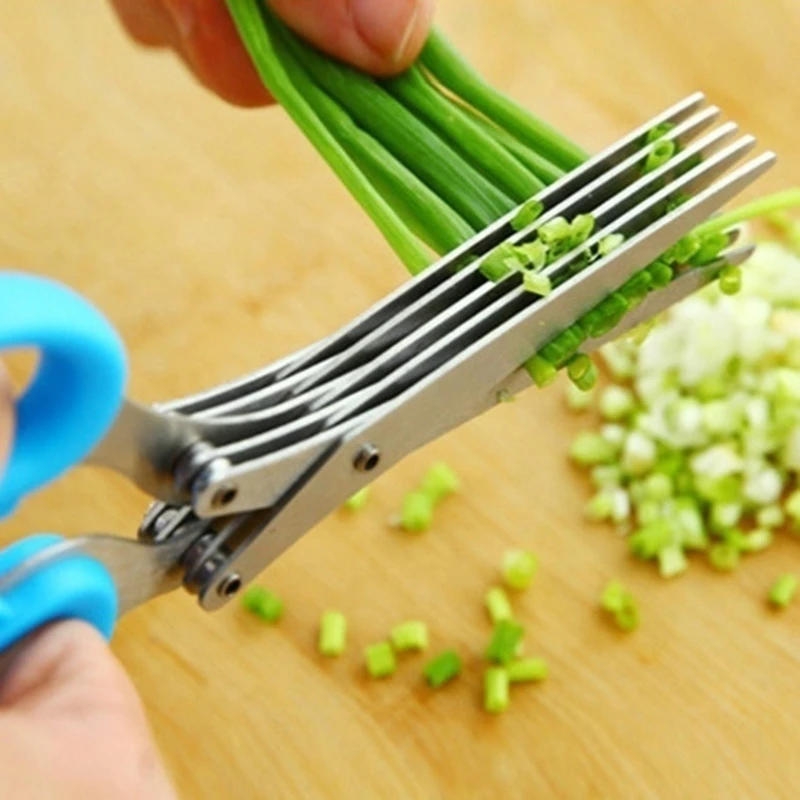 Stainless Steel Onion Scissors 5 Blade Kitchen Herb Shears Herb Cutter For Chopping Basil Chive Parsley Kitchen Multifunctional