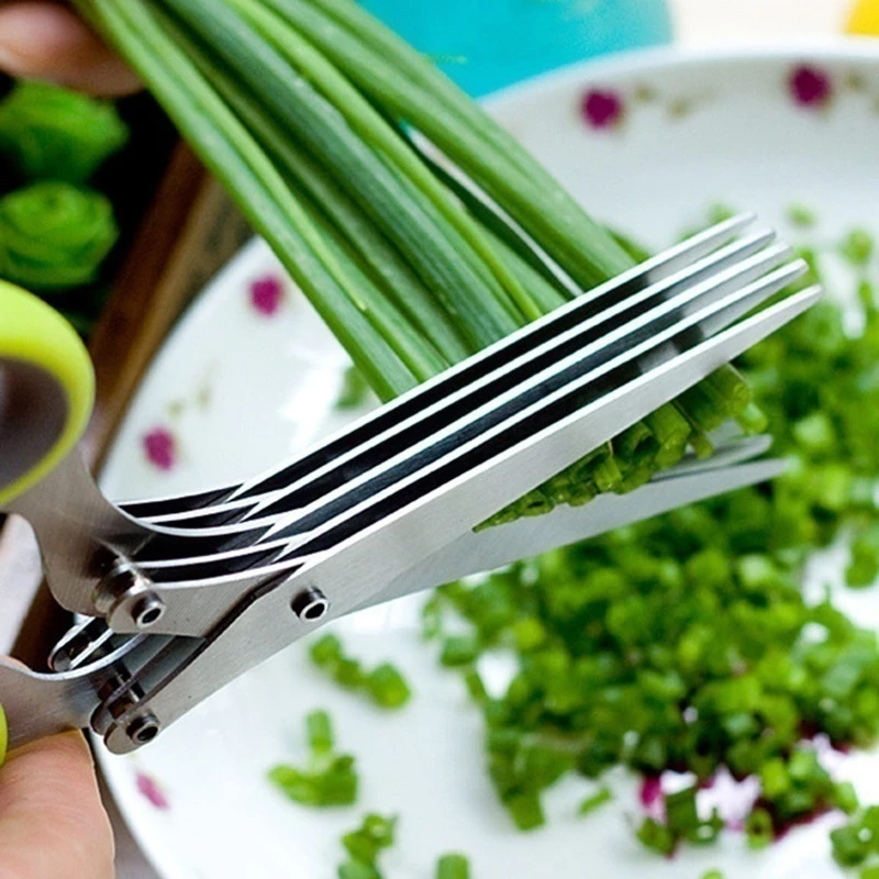 Stainless Steel Onion Scissors 5 Blade Kitchen Herb Shears Herb Cutter For Chopping Basil Chive Parsley Kitchen Multifunctional