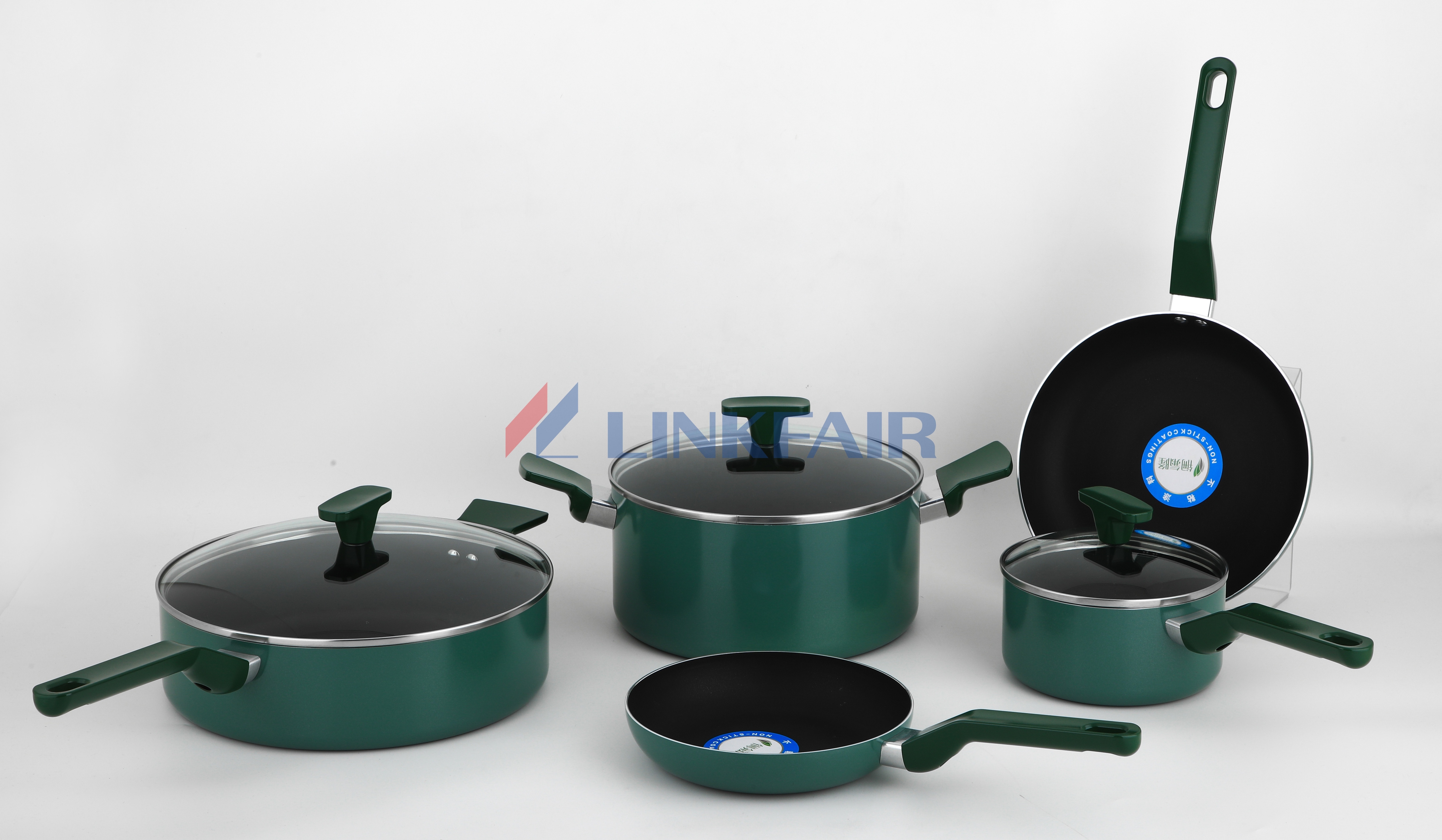 Linkfair 8-Piece Non Stick Cookware Set of Green Color bakelite handle saucepan/dutch oven/saute pan with lid frypan