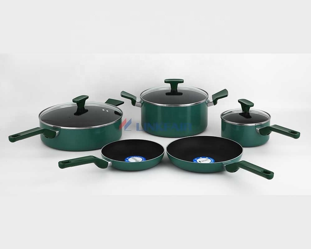 Linkfair 8-Piece Non Stick Cookware Set of Green Color bakelite handle saucepan/dutch oven/saute pan with lid frypan