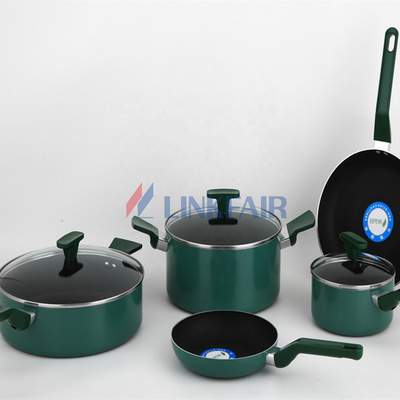 Linkfair 8-Piece Non Stick Cookware Set of Green Color bakelite handle saucepan/dutch oven/saute pan with lid frypan