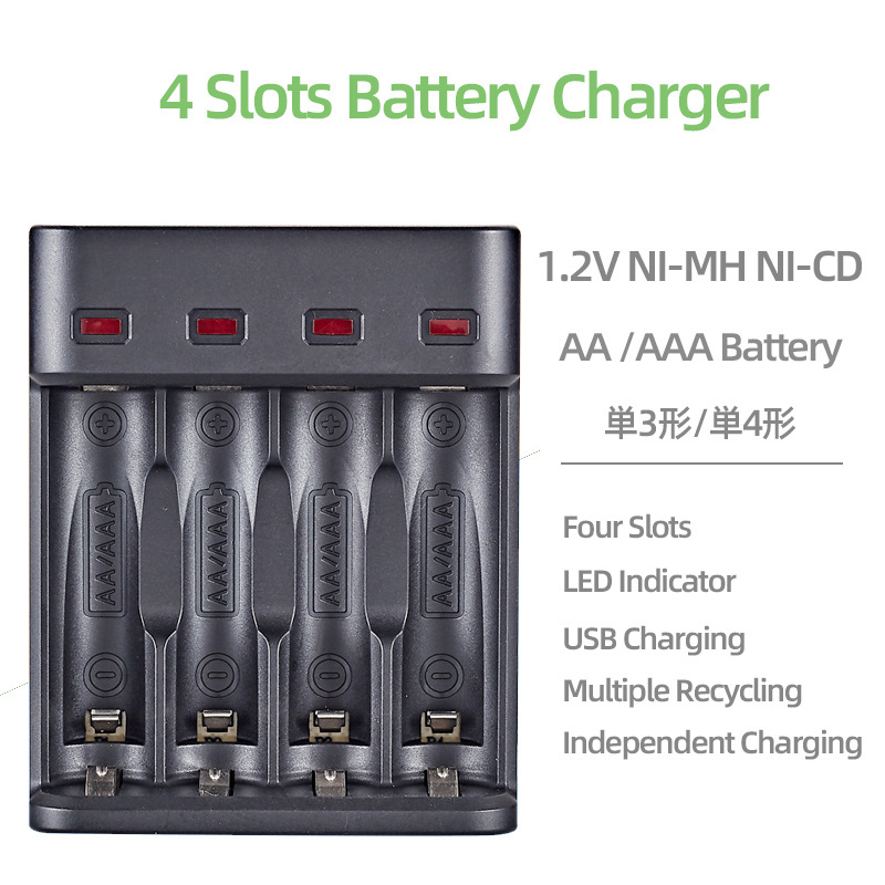 4 Slots MINI Portable 1.2V  NI-MH NI-CD AA AAA  Rechargeable Smart LED Battery Charger