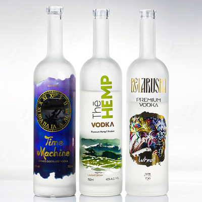 Custom Frosted Bottle Liquor Spirits Glass Bottle Gin Rum Tequila Vodka Spirits bottle with lid