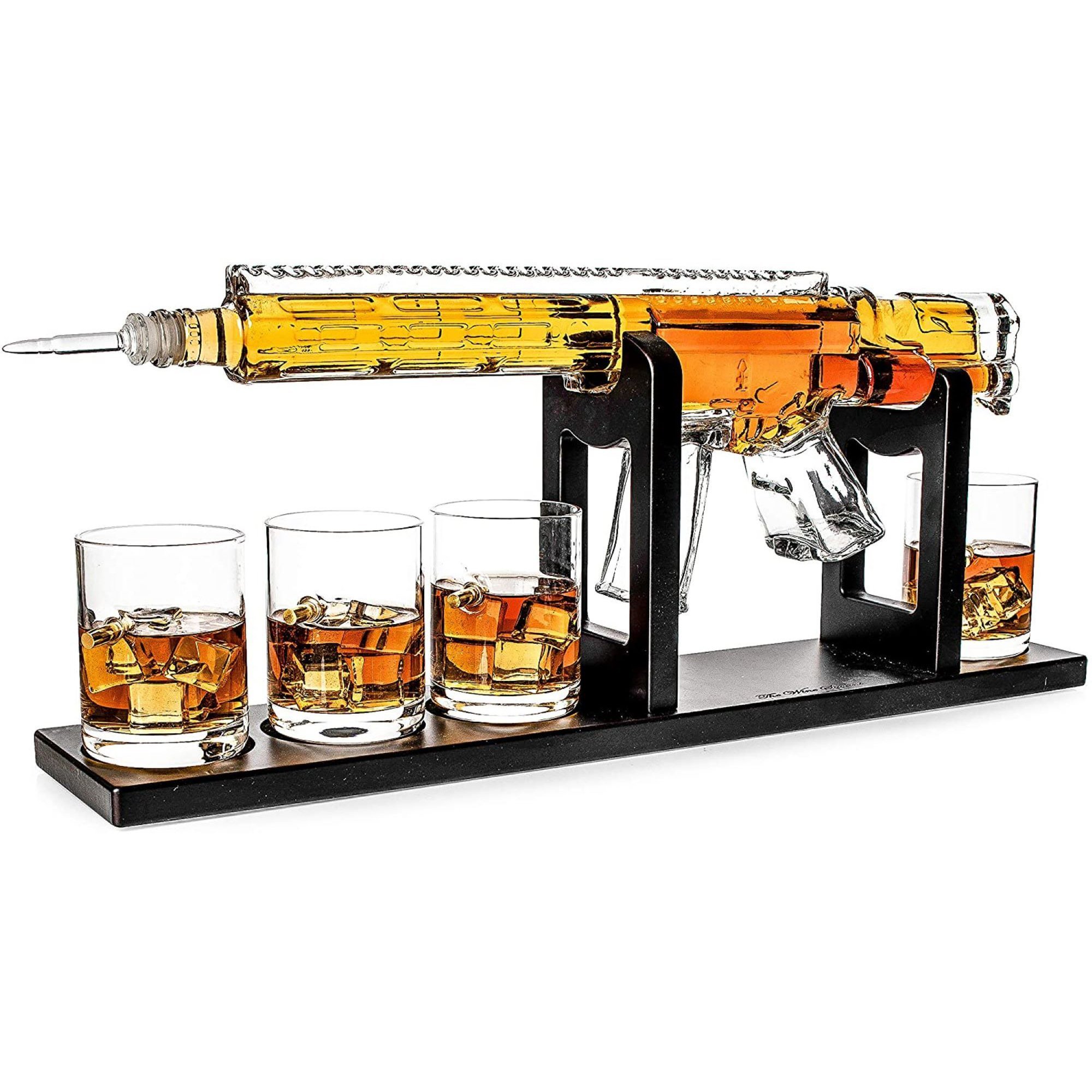 2022 Wholesale pistol Ak 47 gun Shaped whiskey decanter whiskey decanter glass set pistol gun whiskey decanter liquor bottle