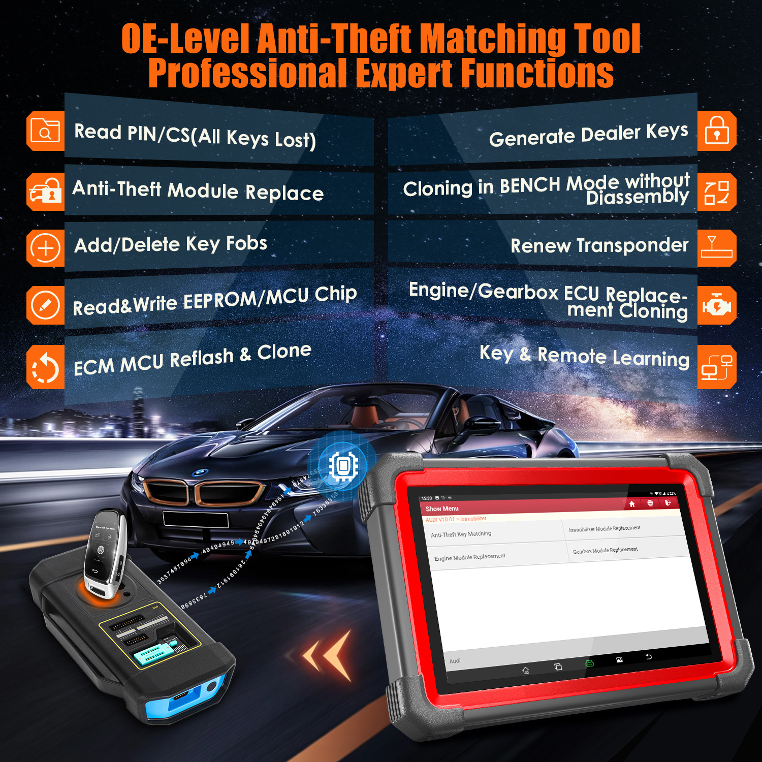 Launch x431 immo plus immobilizer eeprom programmer scan tool kit for all cars