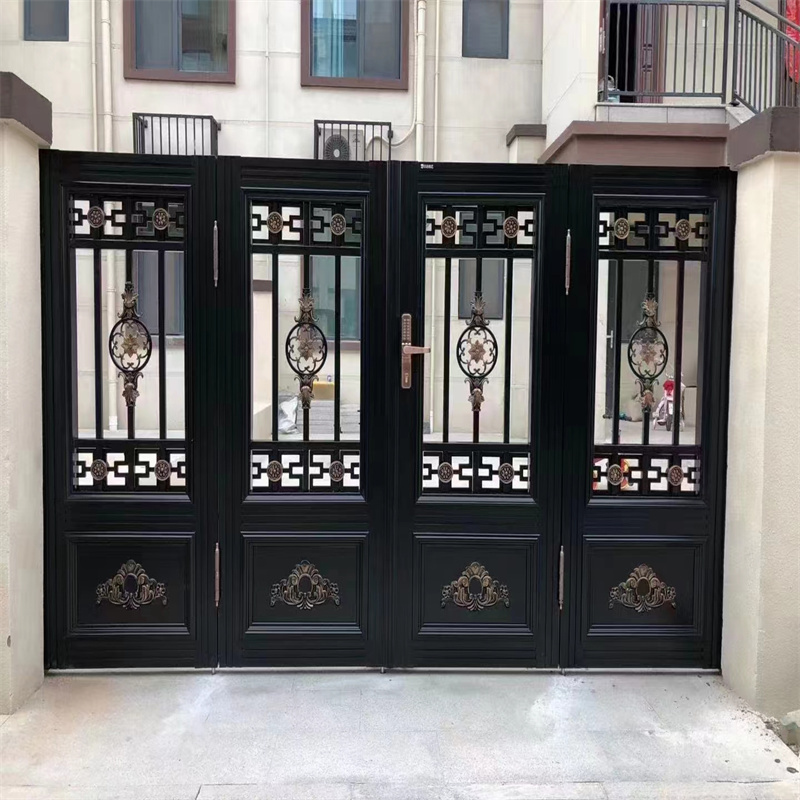 Art Gate Chinese-style Fence Push-pull Electric Translation Alloy for Villa Home Black Metal Steel Custom Made Wrought Iron Gate