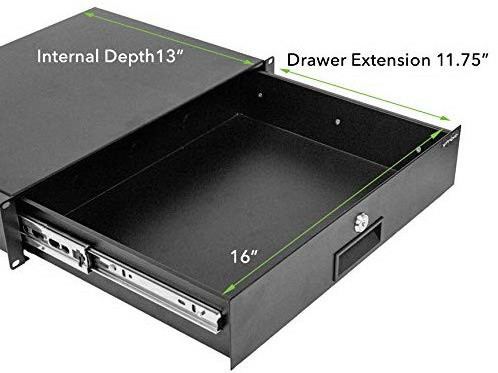 Rack Mount Drawer for 19-Inch Server Cabinet Case Or DJ with Lock and Key 2U Black