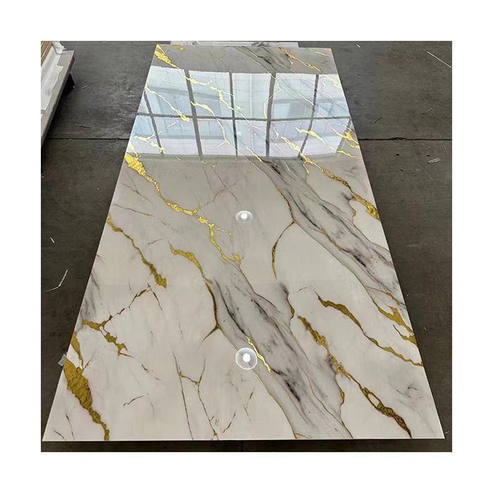 Living room art background wall gilded plate marble 3D connected PET high gloss wood decorative panel indoor wall panel