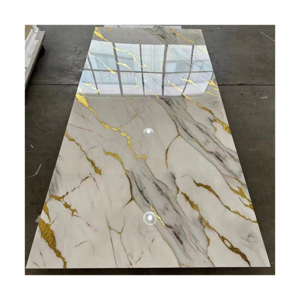 Living room art background wall gilded plate marble 3D connected PET high gloss wood decorative panel indoor wall panel