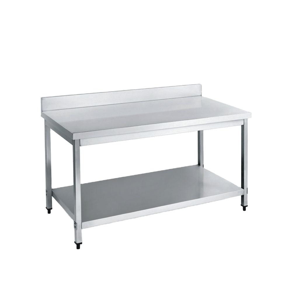 European Style Commercial Kitchen Work Table Two Shelves Stainless Steel with Adjustable Feet