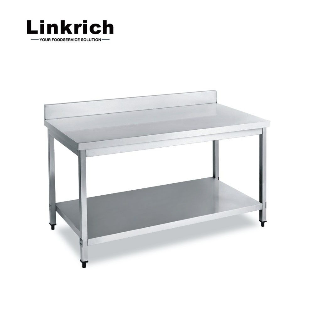 European Style Commercial Kitchen Work Table Two Shelves Stainless Steel with Adjustable Feet