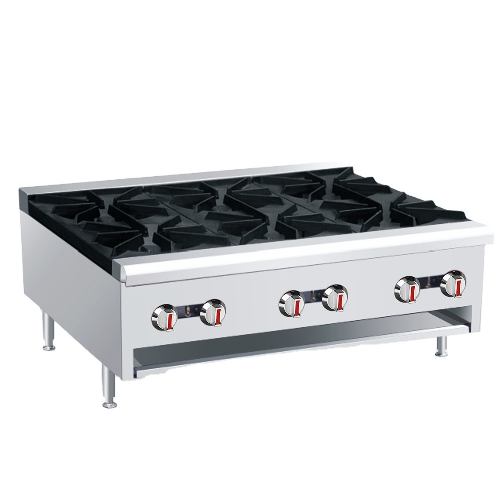 Commercial Stainless Steel Gas Cooking Stove 6 Big Burners Built-in Table Installation Outdoor Hotel Electric Compatible Natural