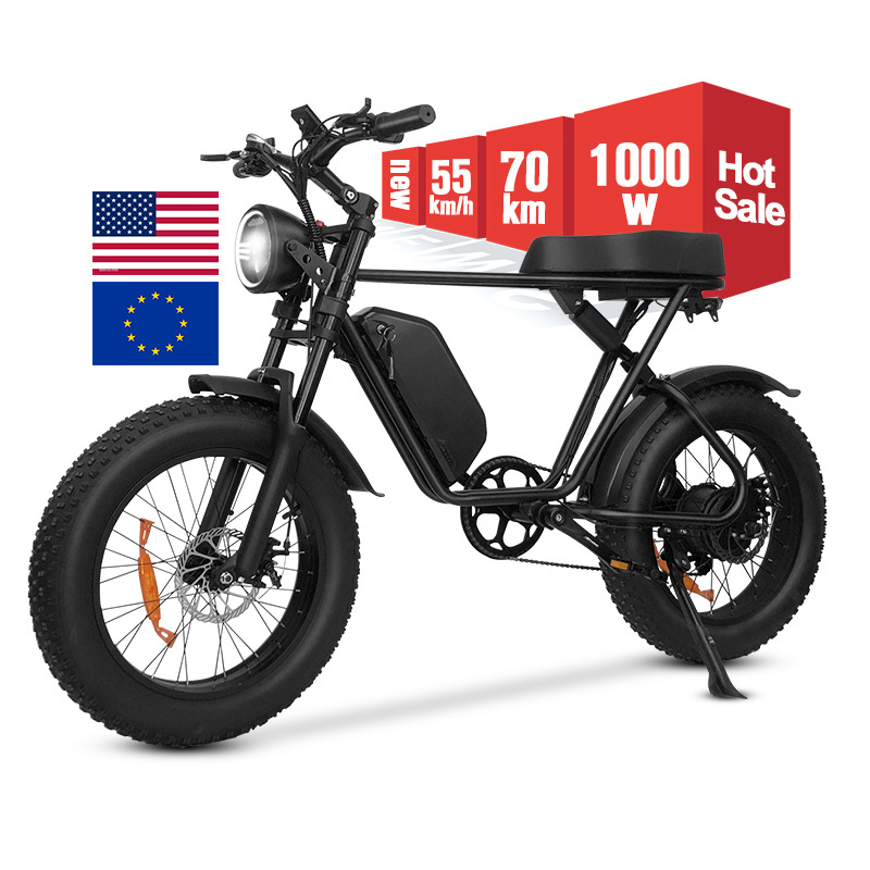 USA EU Stock Fast Shipping 1000w Electric Hybrid Bike 20 inch Fat Tire  Beach Cruise E-bike All Terrain Offroad Ebike Bicycle