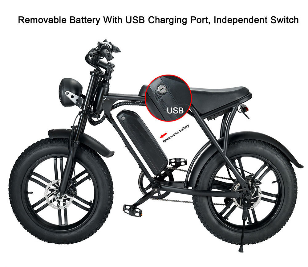 EU Warehouse OUXI V8 Alloy 20 Inch Air Tires Electric Bike 1000W 48v 750w Vintage Electric Fat Tire Bike With Rear Sea